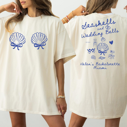 Seashells Wedding Bells Bachelorette Tee: Custom Comfort Colors Beach Party Shirt