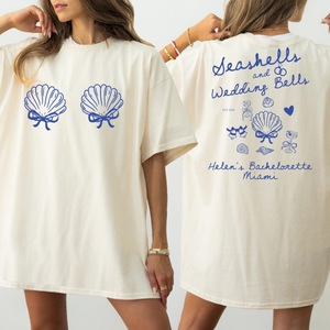 Seashells Wedding Bells Bachelorette Tee: Custom Comfort Colors Beach Party Shirt