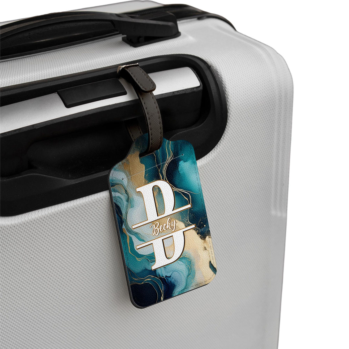 Custom Leather Luggage Tag with Monogram, Personalized Name & Design, Unique Travel Gift for Her Him