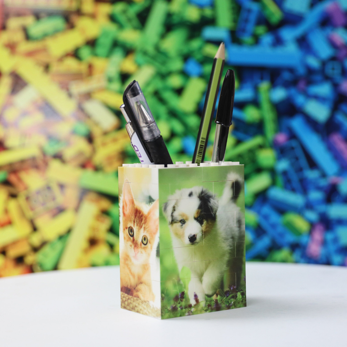 Personalized Photo Block Pen Holder Custom Brick-Style Desk Organizer Gift - Gift For Pet Owner, Dog Cat Lovers