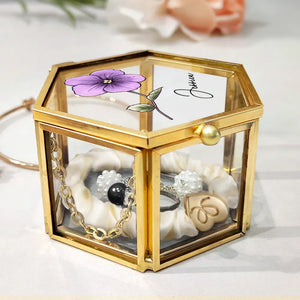 Flower Blooms Custom Your Birth Month Flower - Personalized Hexagonal Glass Ring Box - Gift For Mother, Sister, Bestie, Friend, Girlfriend
