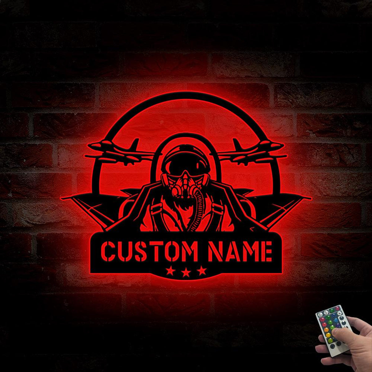 Custom Fighter Jet Metal Wall Art LED Personalized Aircraft Airforce Name Sign Home Decor Military Decor Birthday Gift Pilot Gift Hangar