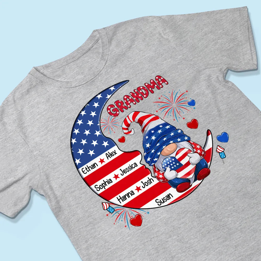 American Gnome Grandma Mom Sitting On Moon - Personalized Apparel - 4th Of July Gift For Grandma Mom