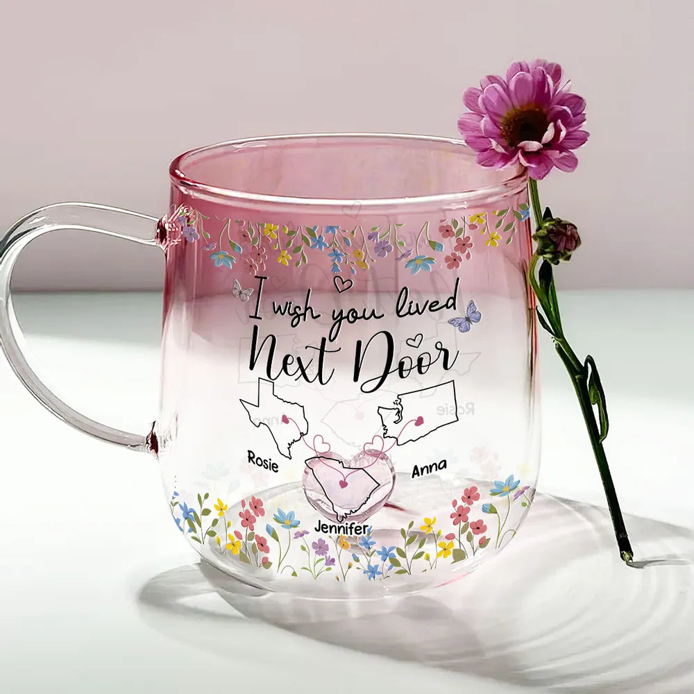 I Wish We Lived Closer - Personalized Gradient Glass Mug - Gift For Sisters, Besties, Siblings