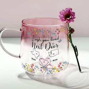 I Wish We Lived Closer - Personalized Gradient Glass Mug - Gift For Sisters, Besties, Siblings