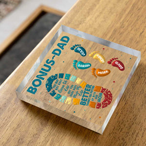 Personalized Bonus Dad Footprints Acrylic Plaque With Names, Stepped Up Dad Gifts, Bonus Dad Personalised Gifts