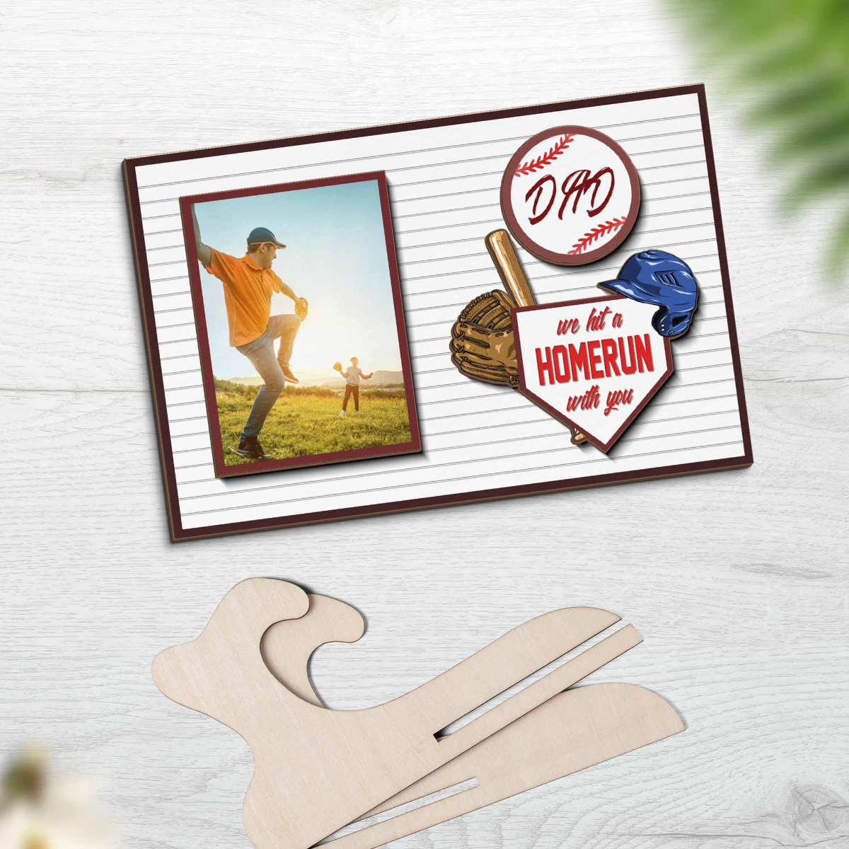 Photo Baseball Dad Picture Frame, Dad We Hit A Homerun With You, Father Son Gift, Father's Day Gift, Baseball Sign