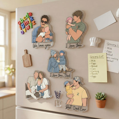 Personalized Dad Photo Magnet, Custom Faceless Portrait Fridge Magnet, Gift for Dad, Fathers Day Gift, Gift from Kids