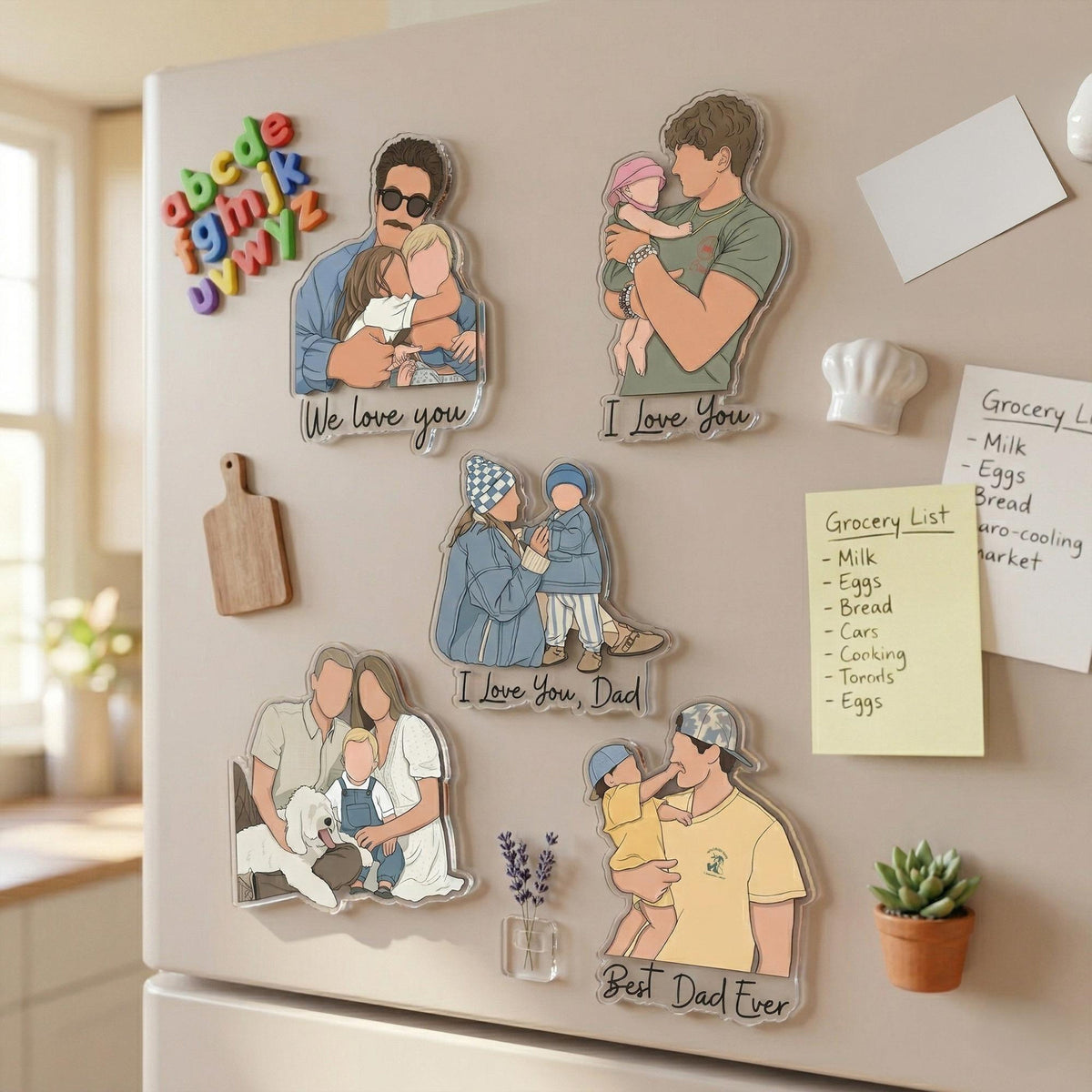 Personalized Dad Photo Magnet, Custom Faceless Portrait Fridge Magnet, Gift for Dad, Fathers Day Gift, Gift from Kids