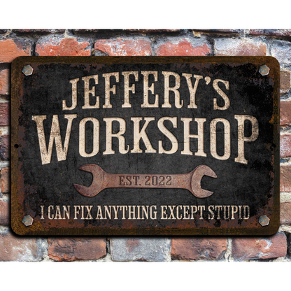 Custom Workshop Sign, Dad's Workshop, Metal Garage Sign, Personalized Gift for Dad Grandpa