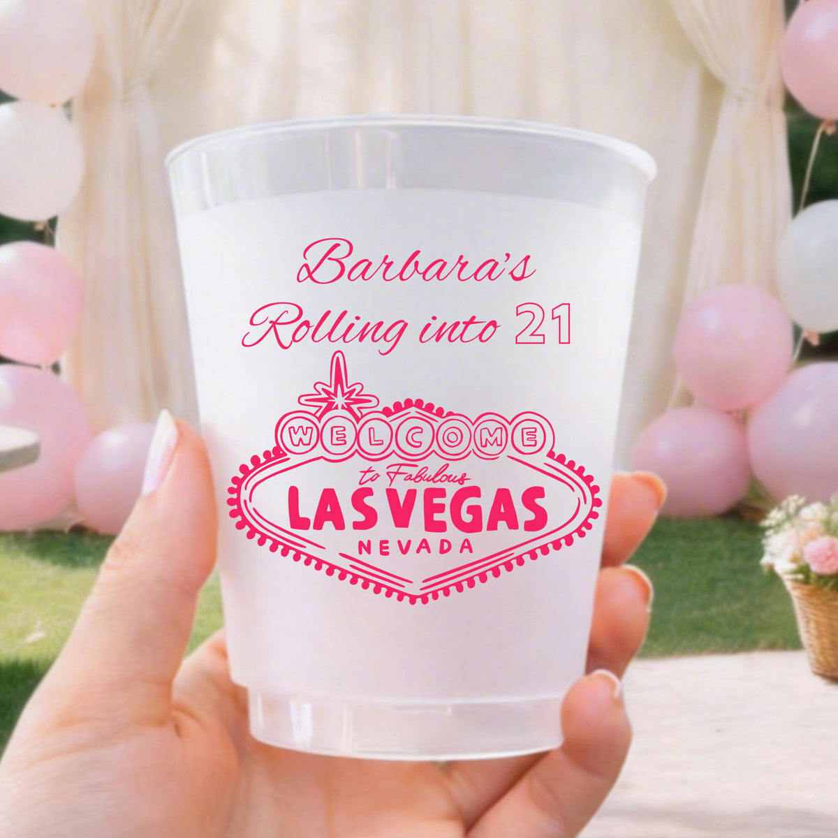 Personalized Rolling into Birthday Frosted Plastic Cups, Birthday Party Cups, Custom Party Favor Drinkware, Vegas Theme Cup Set