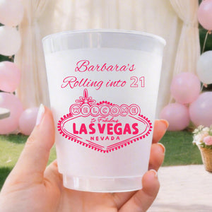 Personalized Rolling into Birthday Frosted Plastic Cups, Birthday Party Cups, Custom Party Favor Drinkware, Vegas Theme Cup Set