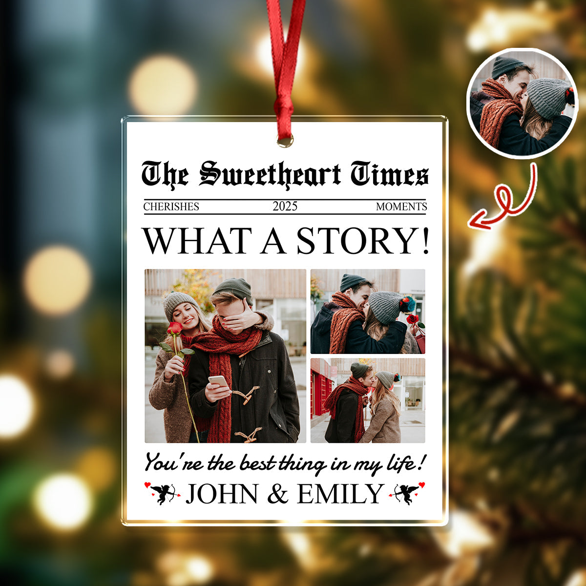 Custom Photo The Sweetheart Times - Personalized Acrylic Ornament - Christmas Gift For Couple