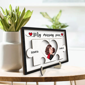 Couple Kissing Missing Piece In Puzzles - Personalized Wooden Plaque - Valentine s Day Gift For Him, For Her