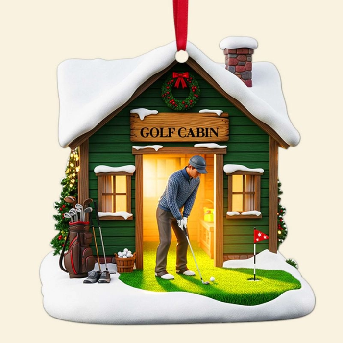 Christmas Golf Cabin - Personalized Acrylic Ornament - Christmas Gift For Golf Players