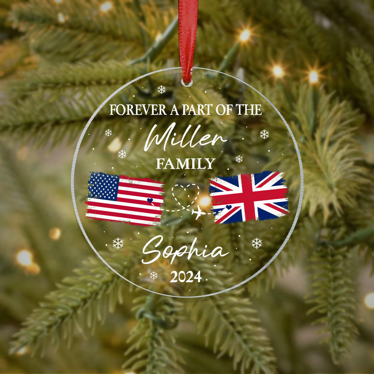 Forever A Part Of The Family - Personalized Crystal Ornament - Exchange Student Keepsake, Gift For Foreign Exchange Students, Two Countries Ornament, Moving Away Gift