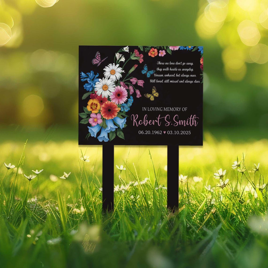 Custom Floral Memorial Sign Stake, Memorial Grave Marker, Metal Garden Marker, Metal Memorial Marker, Floral Plaque Marker