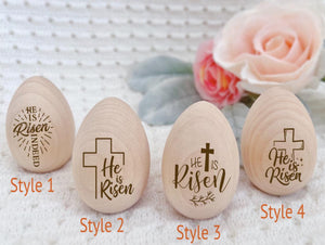 Personalized Engraved Wooden Egg for Easter Egg Basket, Easter egg table setting, Easter tray Easter Christian decor, He is risen