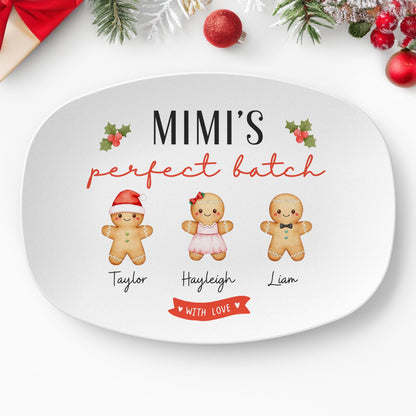 Personalized Christmas Platter for Grandma, Custom Grandma's Perfect Batch Gingerbread with Grandchildren's Names, Holiday Gift Nana Mimi