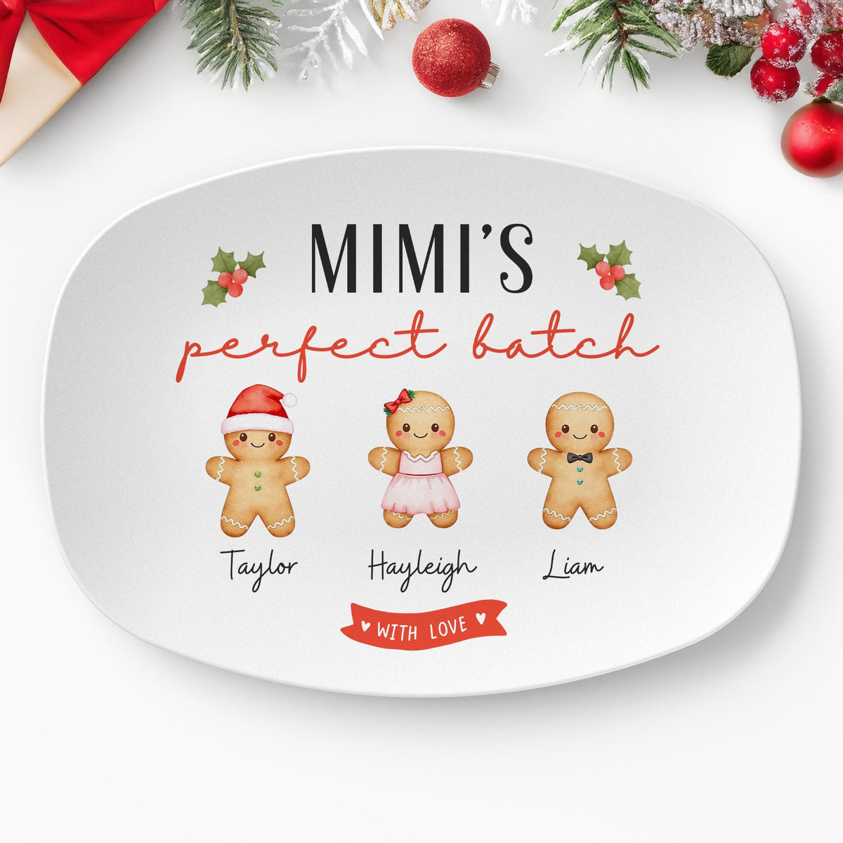 Personalized Christmas Platter for Grandma, Custom Grandma's Perfect Batch Gingerbread with Grandchildren's Names, Holiday Gift Nana Mimi