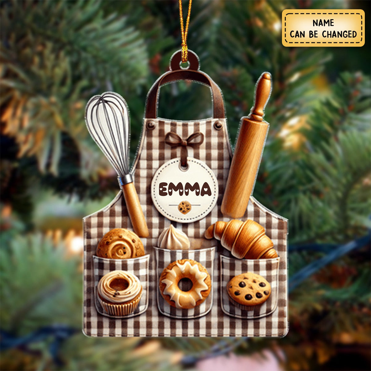Custom Name Baker Ornament, Christmas Gift for Baker Lover