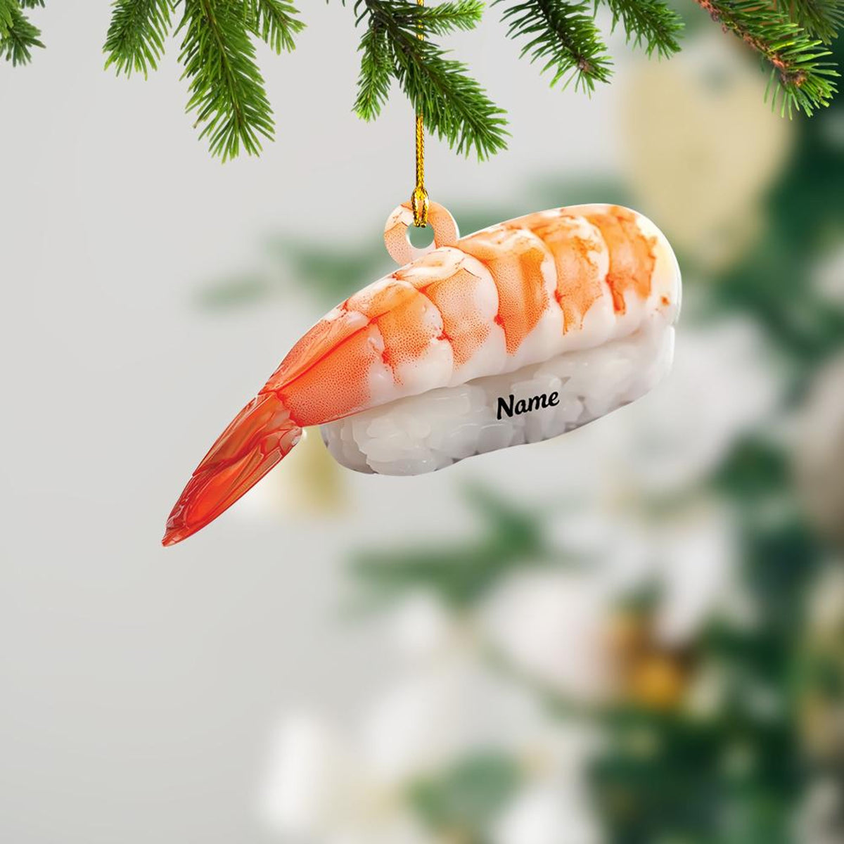 Sushi Ornament, 2D Flat Christmas Ornament, Shrimp Sushi Christmas Hanging Decor, Loved Sushi Ornament, Sushi Xmas Holiday Gift