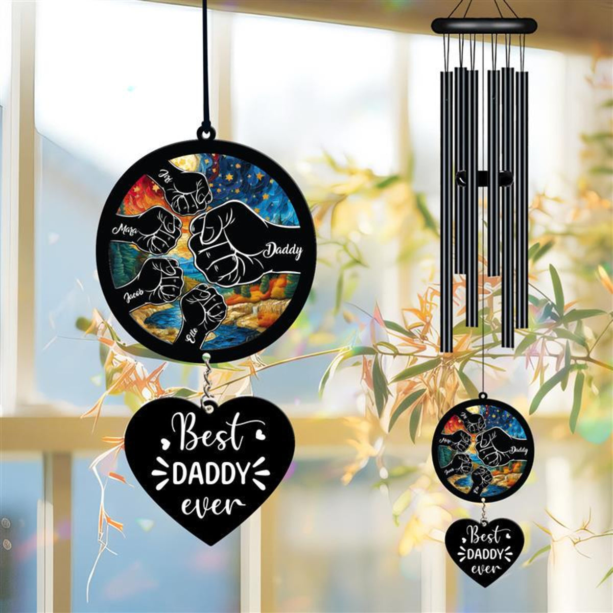 Personalized Wind Chime For Father's Day, Best Dad Ever, Fist Bump, Dad and Kids, Custom Kid Names, Unique Gift, Gift For Papa