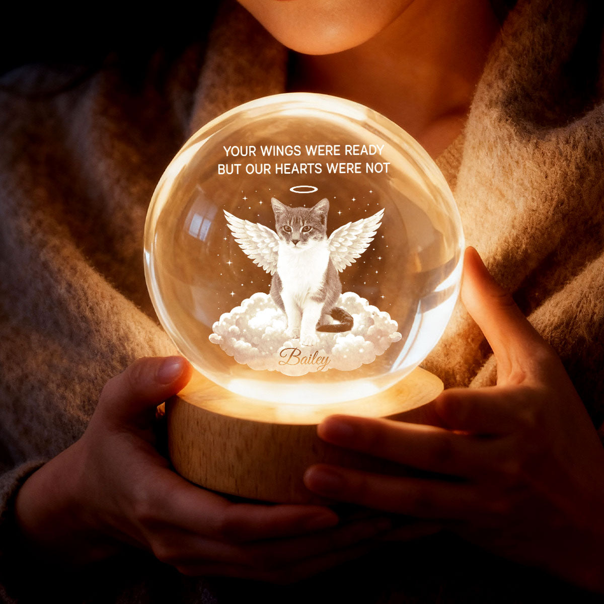 Your Light Will Always Shine in My Heart - Personalized Crystal Ball LED Night Light - Pet Memorial Gift