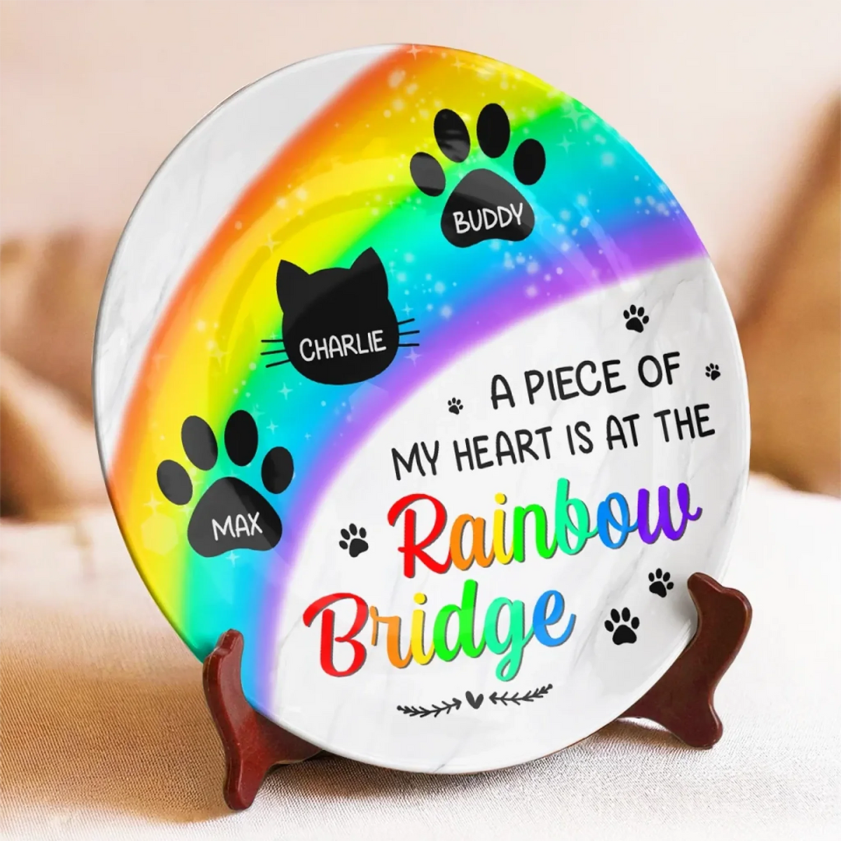 Piece Of My Heart At The Rainbow Bridge - Personalized Ceramic Plate - Sympathy Gift For Pet Owners, Pet Lovers