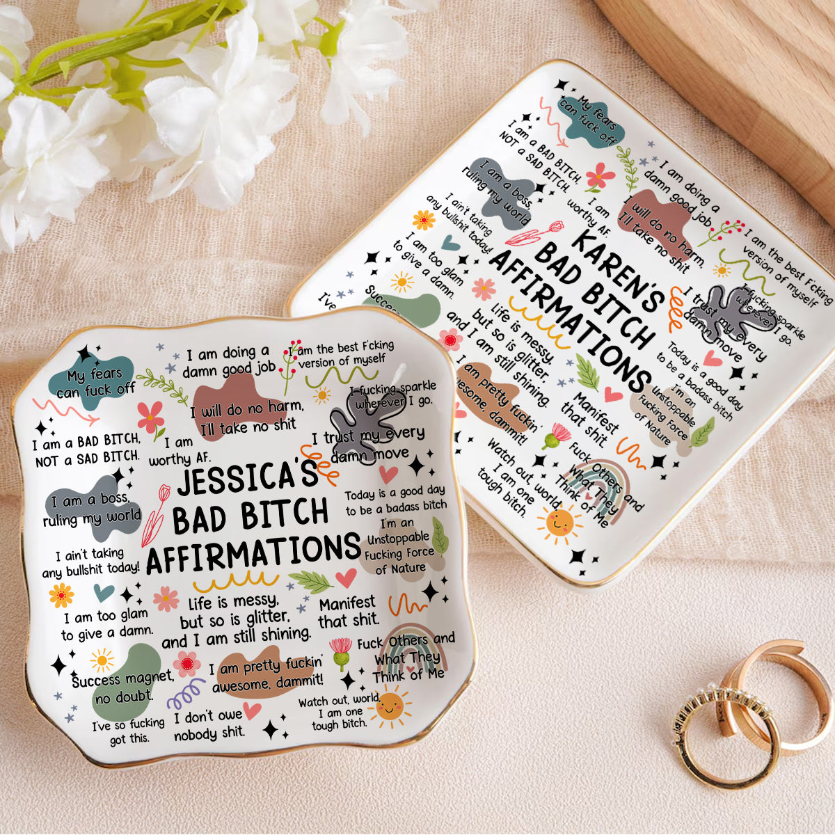 Swear Affirmations Ring Dish - Funny Birthday Gift for Friends, Besties, Coworkers
