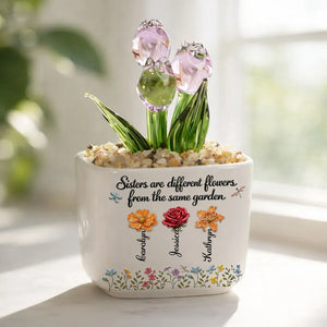 Sisters Are Different Flowers From The Same Garden - Personalized Mini Glass Flower Pot - Gift For Sisters, Besties, Friends