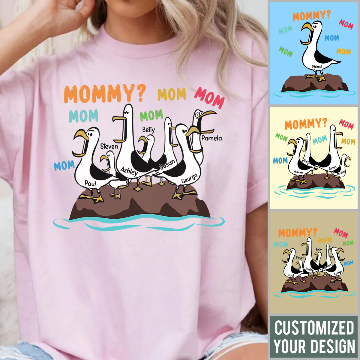 Seagull Mom Mom Mom Colorful - Personalized Shirt - Funny Mother's Day Gift For Mom