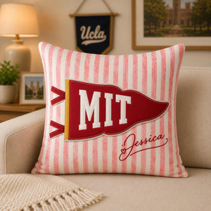 Custom School Pennant Flag Pillow, University Spirit Striped Pillow, Class of 2026, College Graduation Gift, Senior Night Student Gift