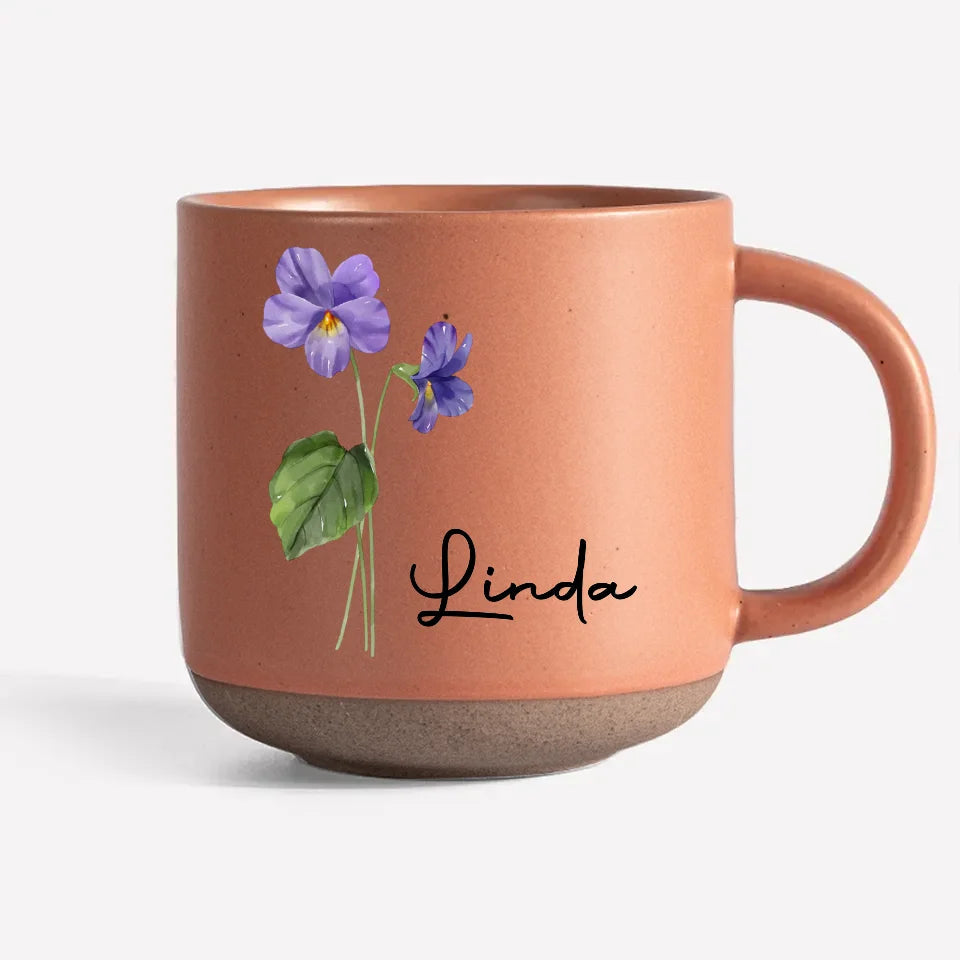 Birth Month flower & Name - Personalized Pottery Mug - Gift For Best Friends, BFF, Sisters