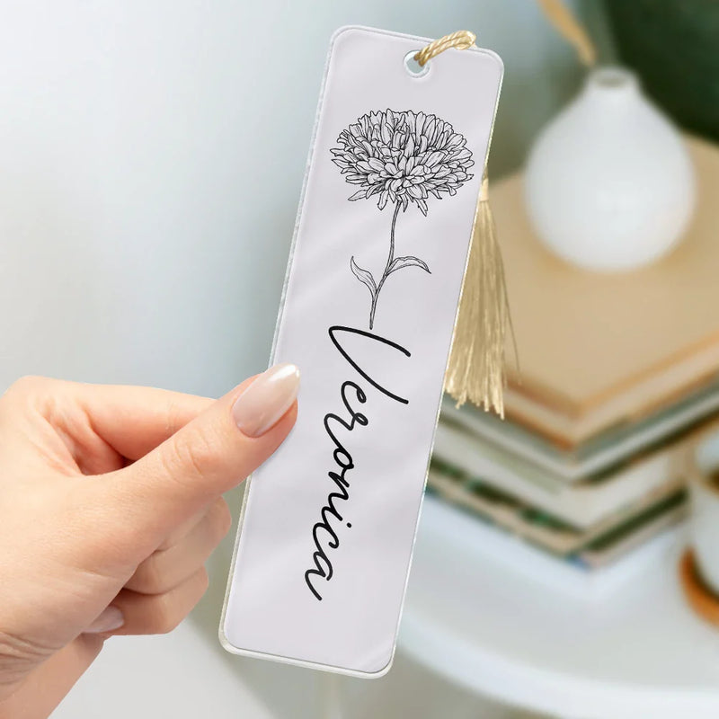 Flower Birth Month & Name - Personalized Acrylic Bookmark - Gift For Her, Gift For Sister, Bestie, Friend