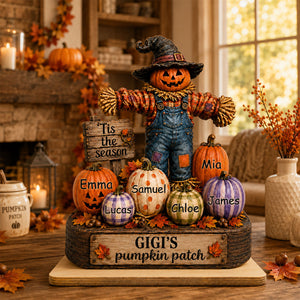Grandma's Pumpkin Patch Scarecrow - Personalized 2-Layered Wooden Plaque - Halloween Fall Decor for Her