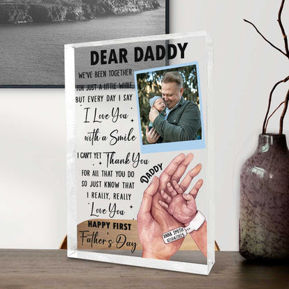 Happy First Fathers Day Acrylic Plaque, Personalized New Dad Gift, Dad Keepsake From Baby, First Time Father Gifts