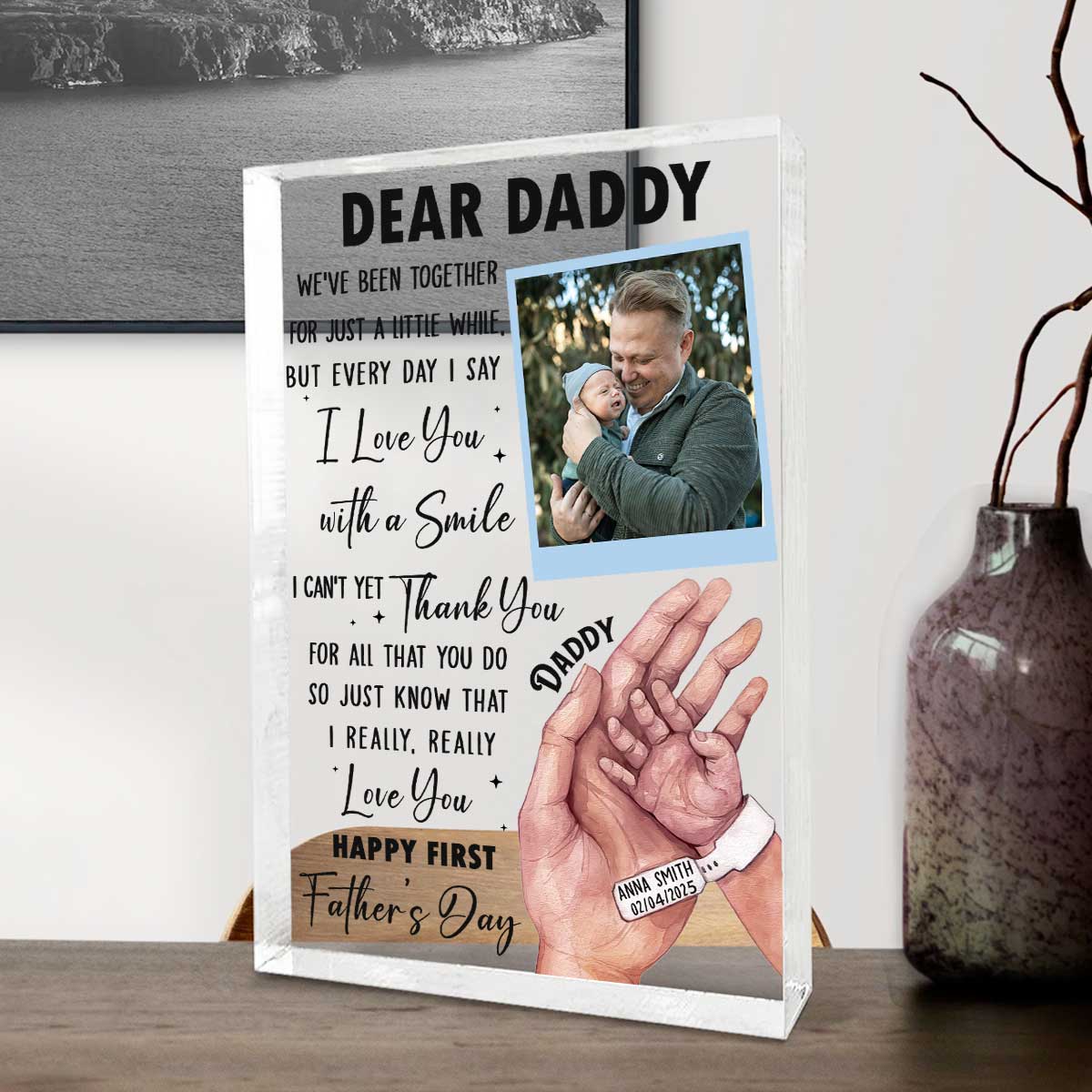 Happy First Fathers Day Acrylic Plaque, Personalized New Dad Gift, Dad Keepsake From Baby, First Time Father Gifts