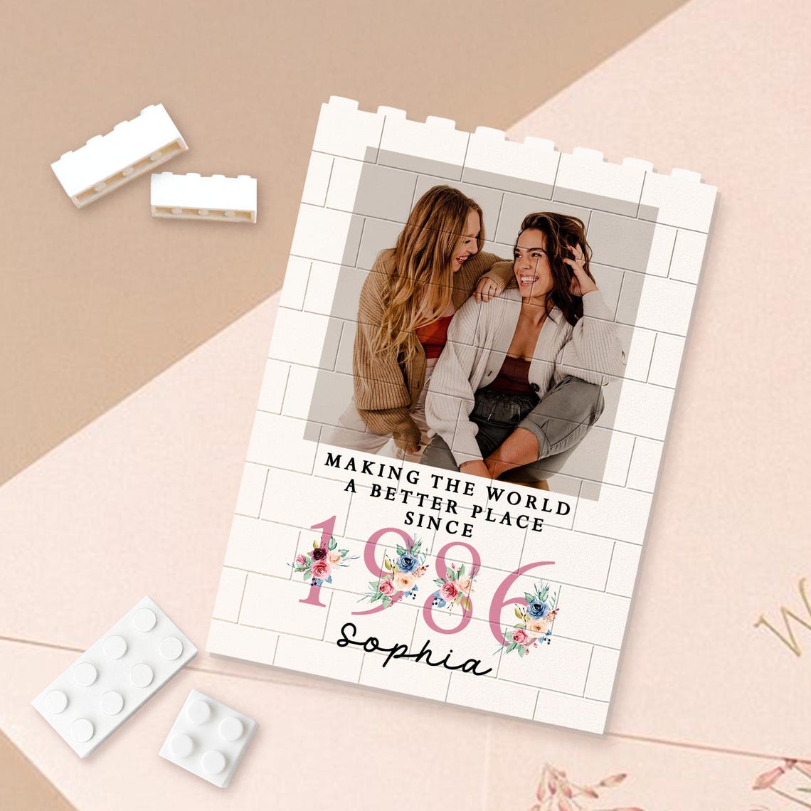 Personalized 1986 Birthday Photo Building Block, Making the World Better Since 1986 Gift, Best Friend Gift, 40th Birthday Keepsake for Her