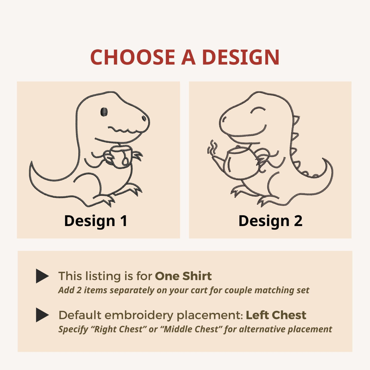 Tea-Rex Embroidered Apparel, Embroidered Roman Numeral Matching Couple Shirt, Gifts For Couples