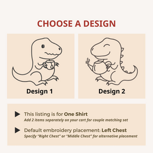 Tea-Rex Embroidered Apparel, Embroidered Roman Numeral Matching Couple Shirt, Gifts For Couples