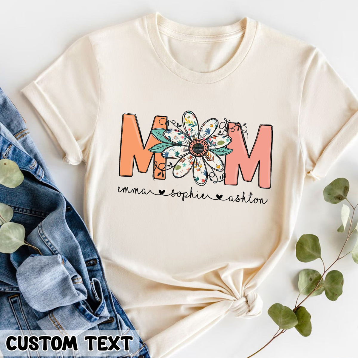 Retro Floral Mom With Kids Name - Personalized Apparel - Gift For Mom, Mother's Day Gift