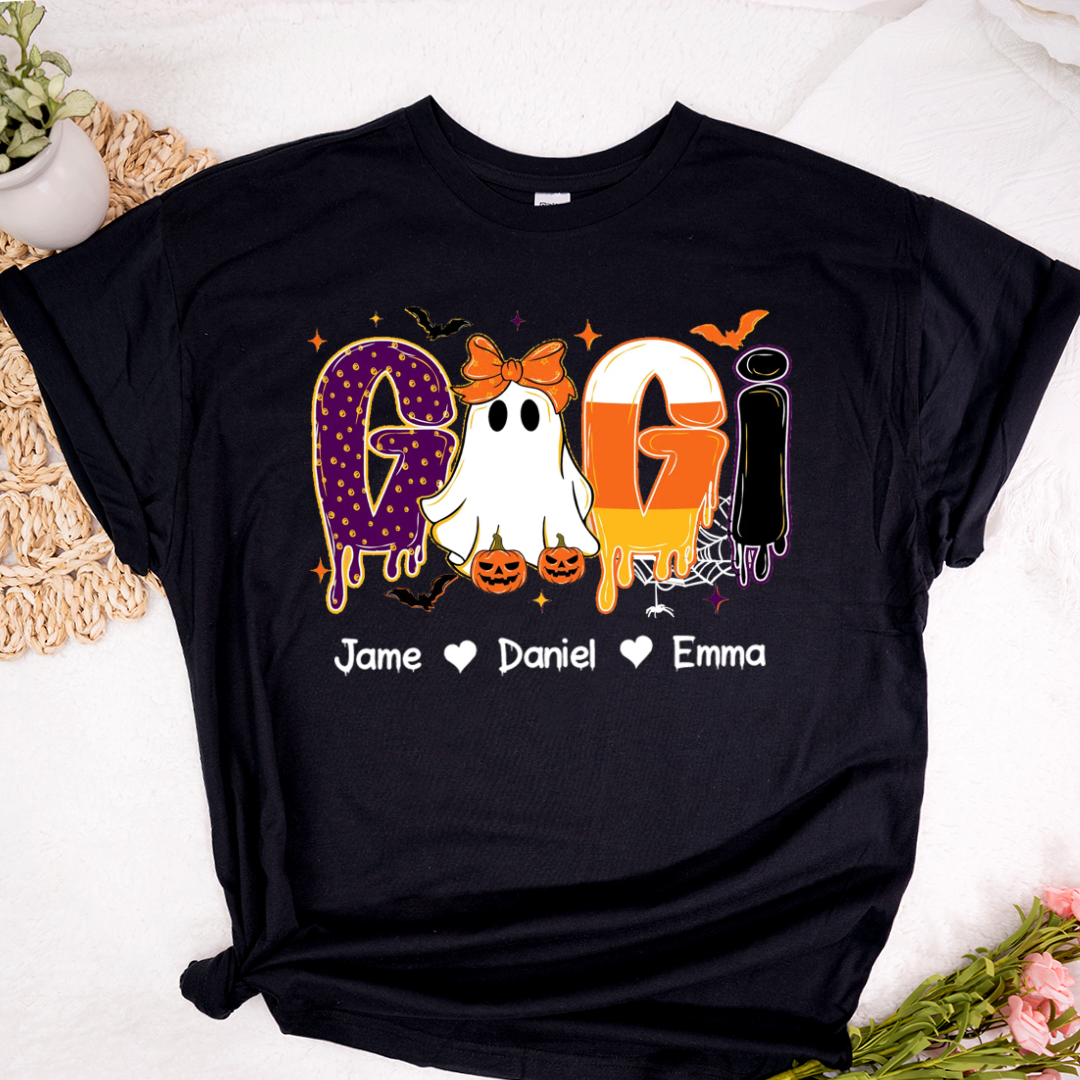 Preppy Halloween Gigi Cute Ghost Grandma and Grankids Shirt - Personalized Apprel - Gift For Grandma, Halloween Gift