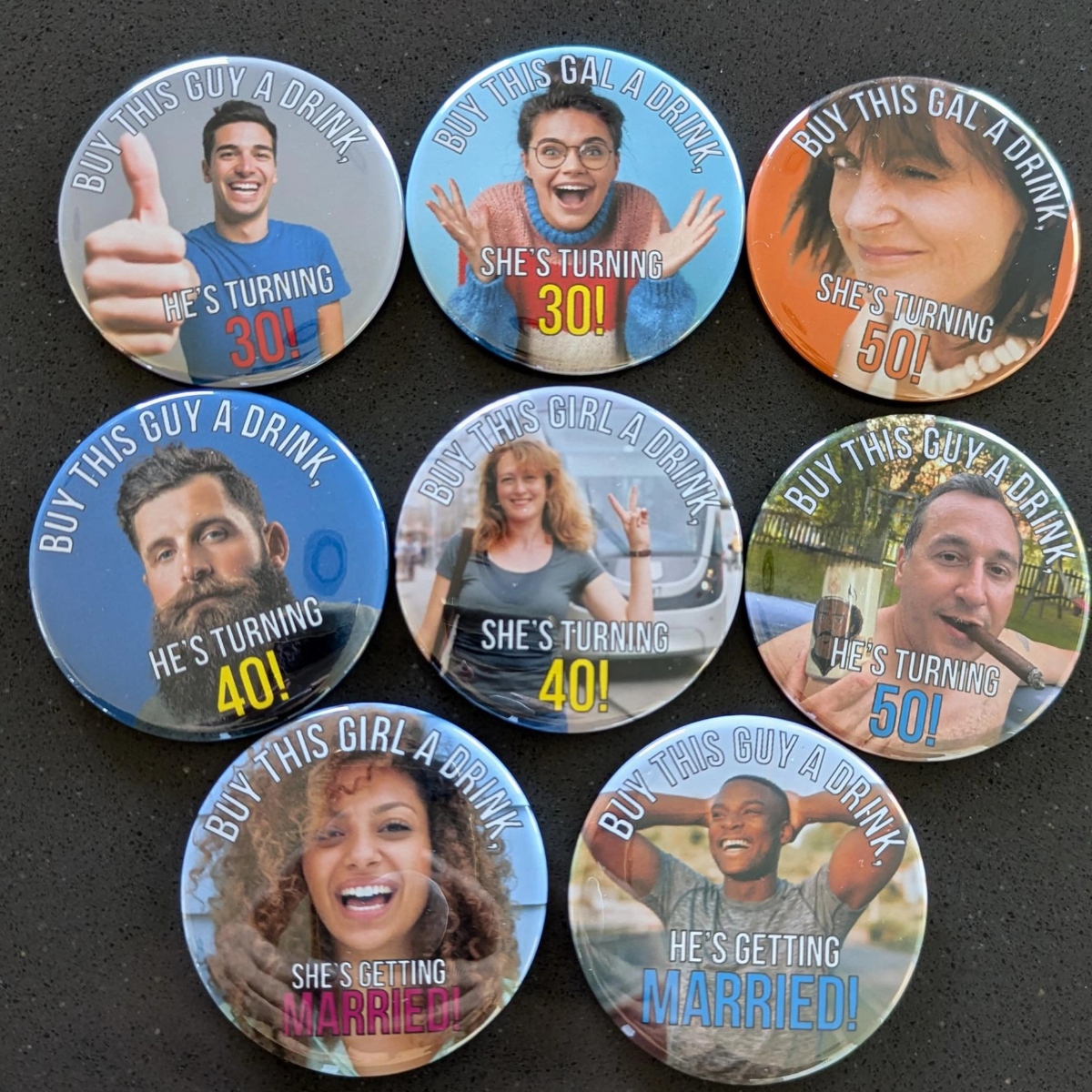 Birthday Buttons Custom Birthday Pin Birthday Pins Birthday Badges Face Pins Face Buttons 50th Birthday 40th Birthday 30th Birthday Buttons