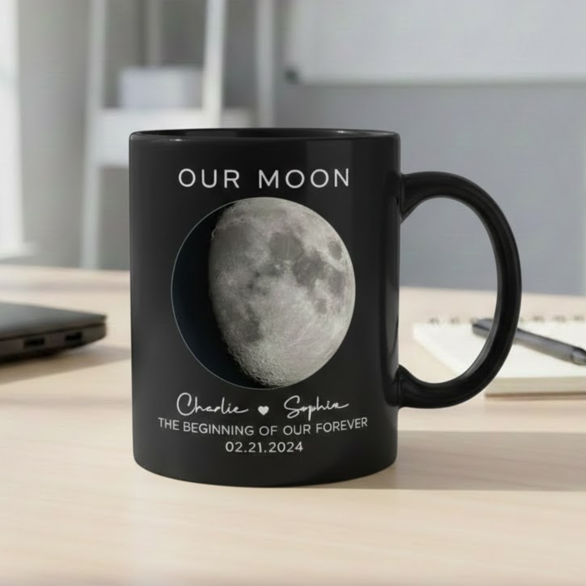 Our Moon Couple Moon Phase Custom Couple Photo With Favorite Song - Personalized Mug - Anniversary Gift For Him Gift For Her