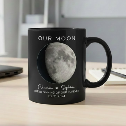 Our Moon Couple Moon Phase Custom Couple Photo With Favorite Song - Personalized Mug - Anniversary Gift For Him Gift For Her