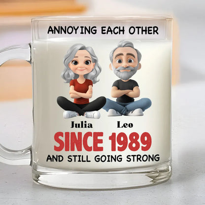 Annoying Each Other And Still Going Strong Doll Couple - Personalized Glass Mug - Gift For Couple, Anniversary Gift