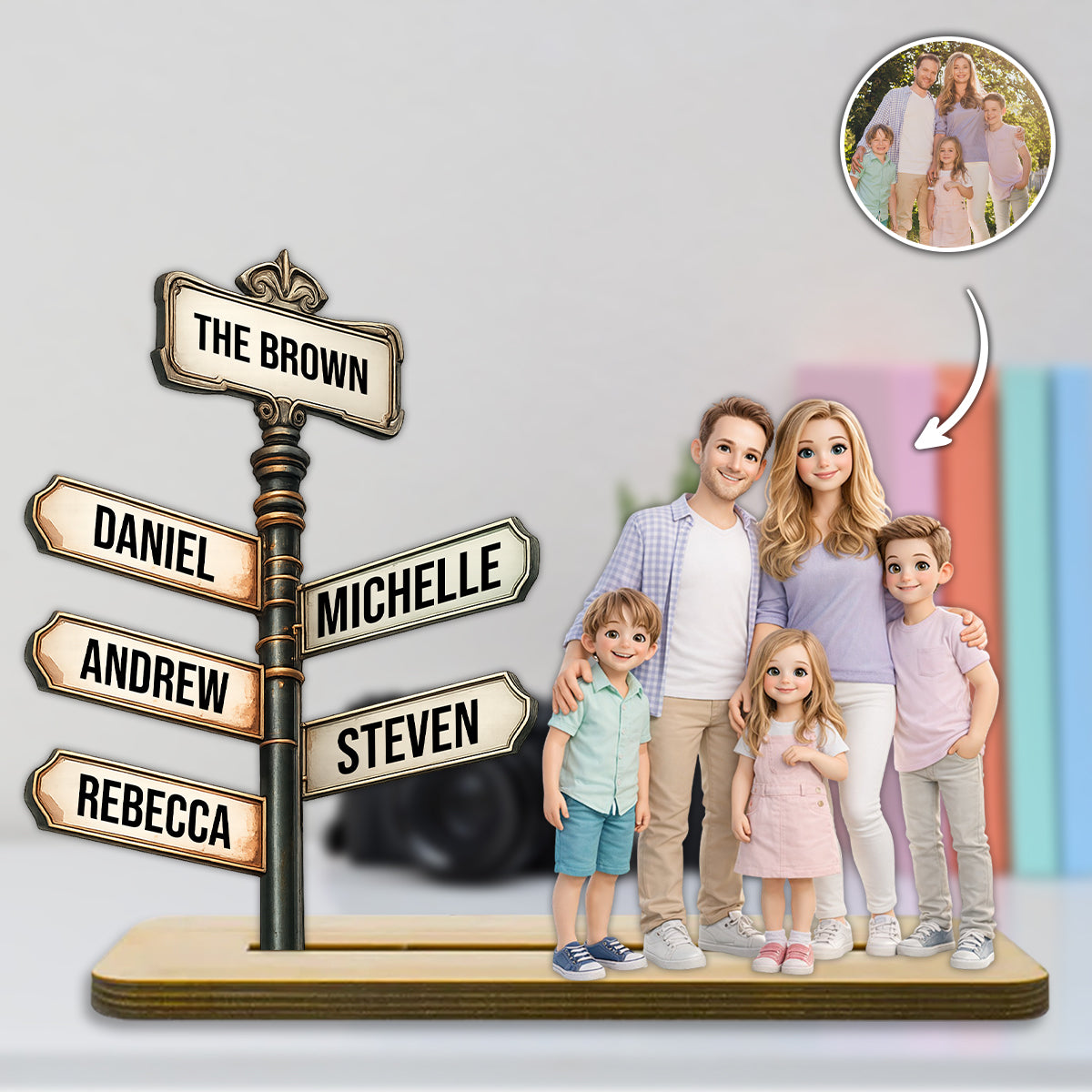 Customized Family Name Street Sign with 3D Characters - Wooden Plaque