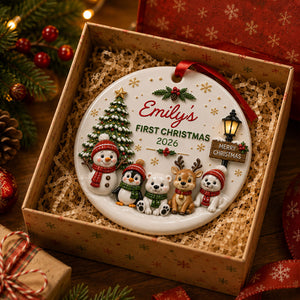 Cute Winter Friends Baby’s First Christmas - Family Ornament - Real 3D Raised Ornament