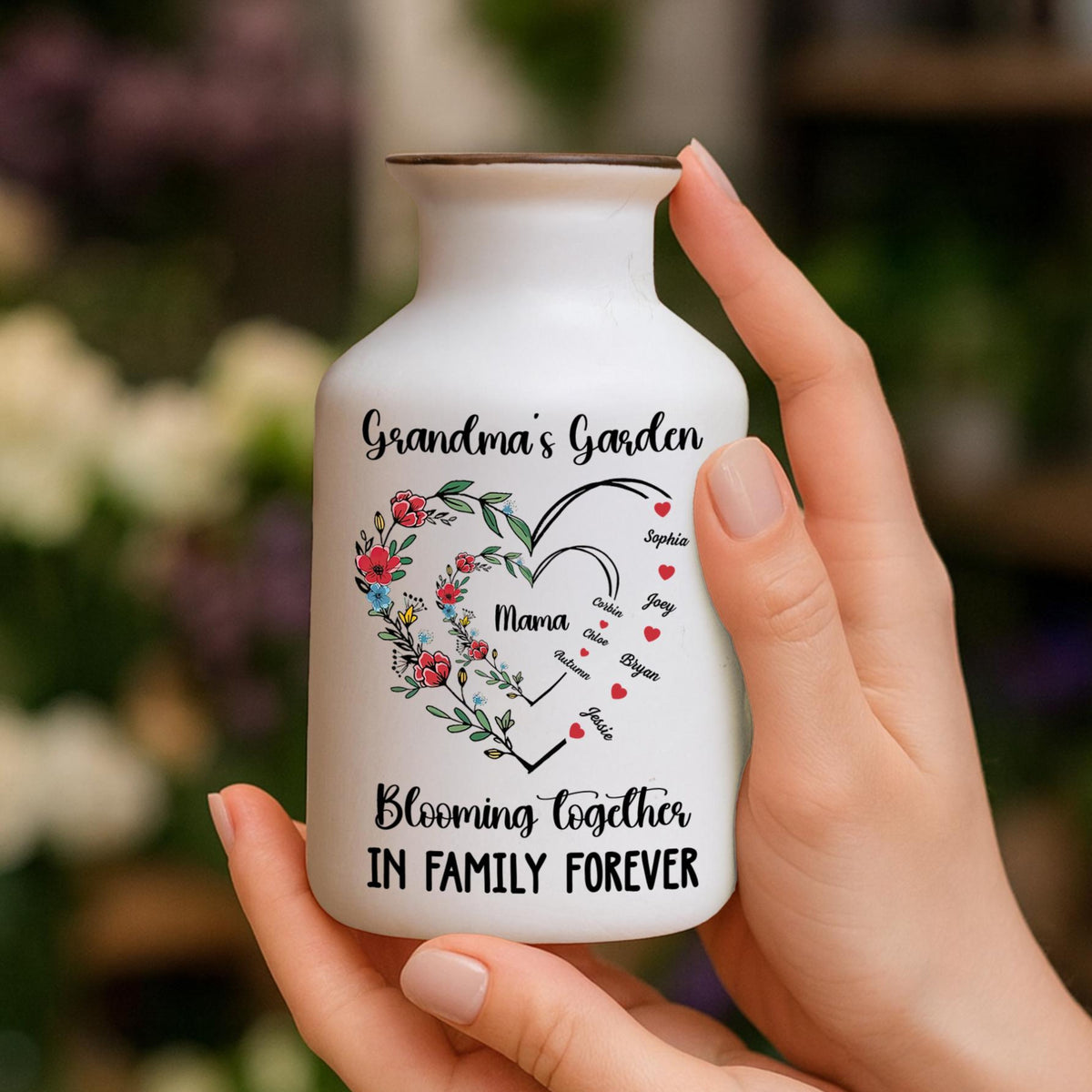 Personalized Grandma's Garden Vase, Custom Family Name Vase, Blooming Together Keepsake, Unique Mother s Day Gift for Grandma